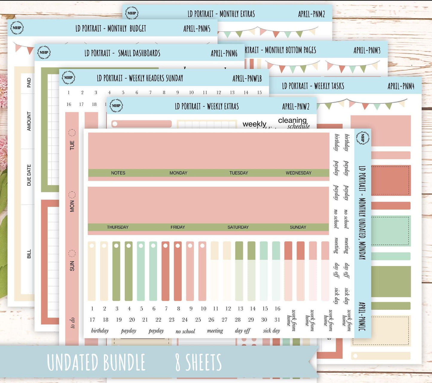 APRIL Stickers for The Scout Laurel Denise Planner (formerly Portrait Planner). Neutral Color || PN-APR