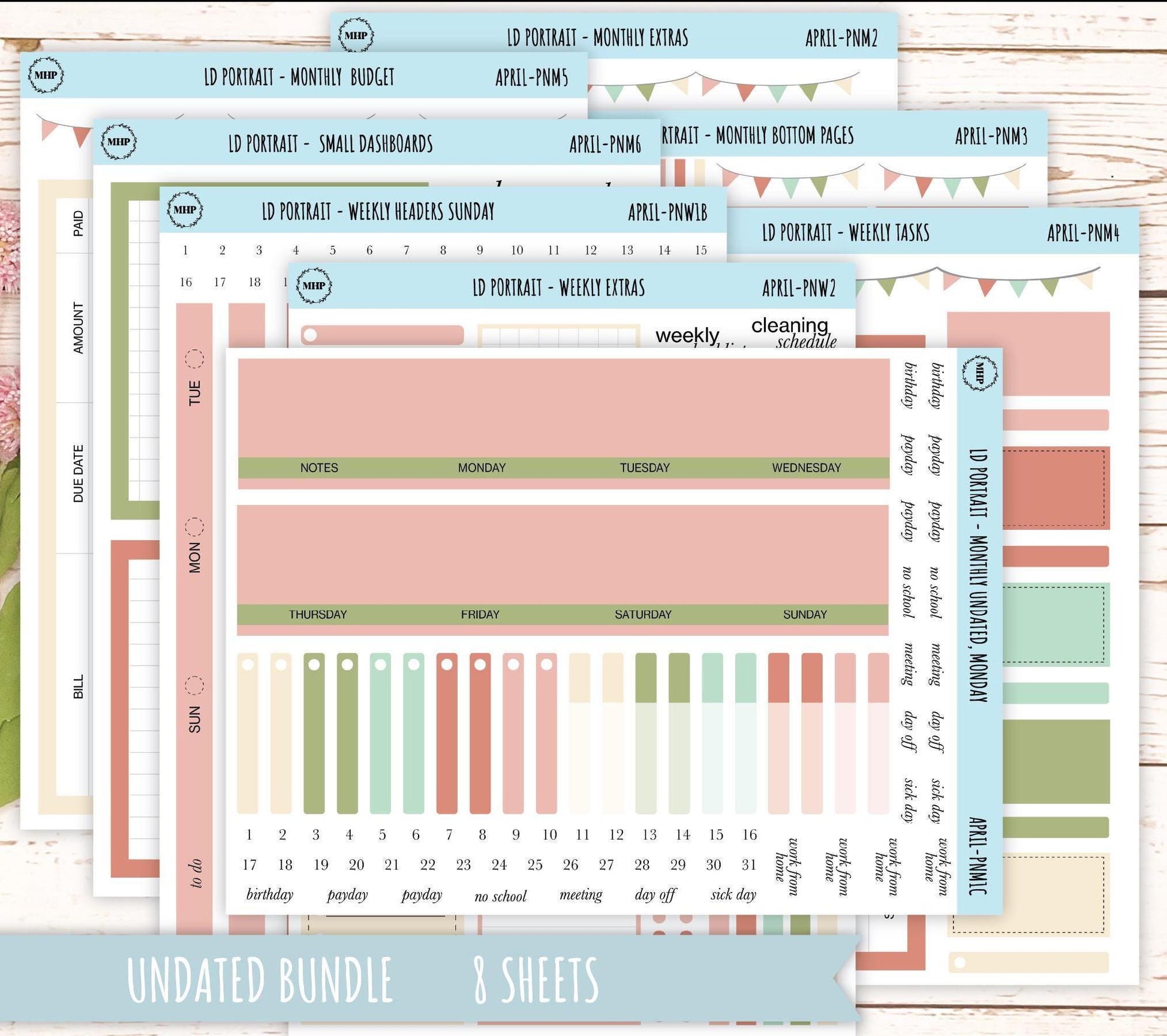 APRIL Stickers for The Scout Laurel Denise Planner (formerly Portrait Planner). Neutral Color || PN-APR