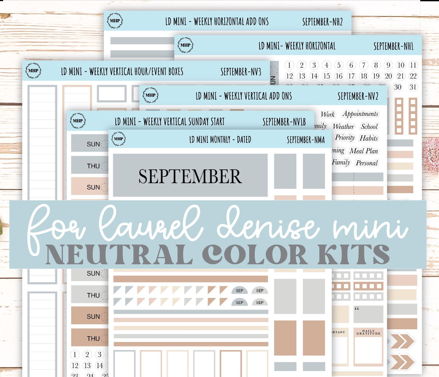 SEPTEMBER Neutral Color Stickers for small Laurel Denise Planners || NSEP