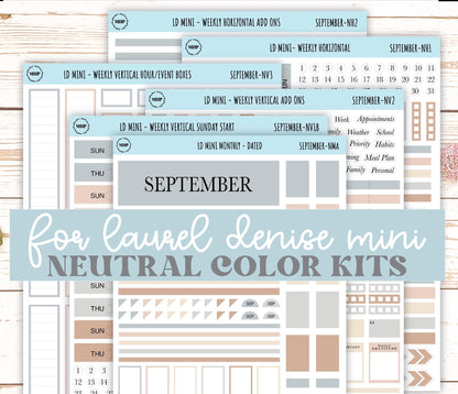 SEPTEMBER Neutral Color Stickers for small Laurel Denise Planners || NSEP