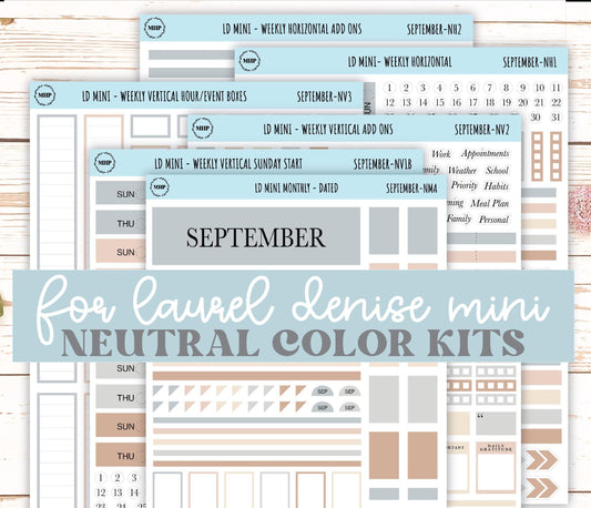 SEPTEMBER Neutral Color Stickers for small Laurel Denise Planners || NSEP