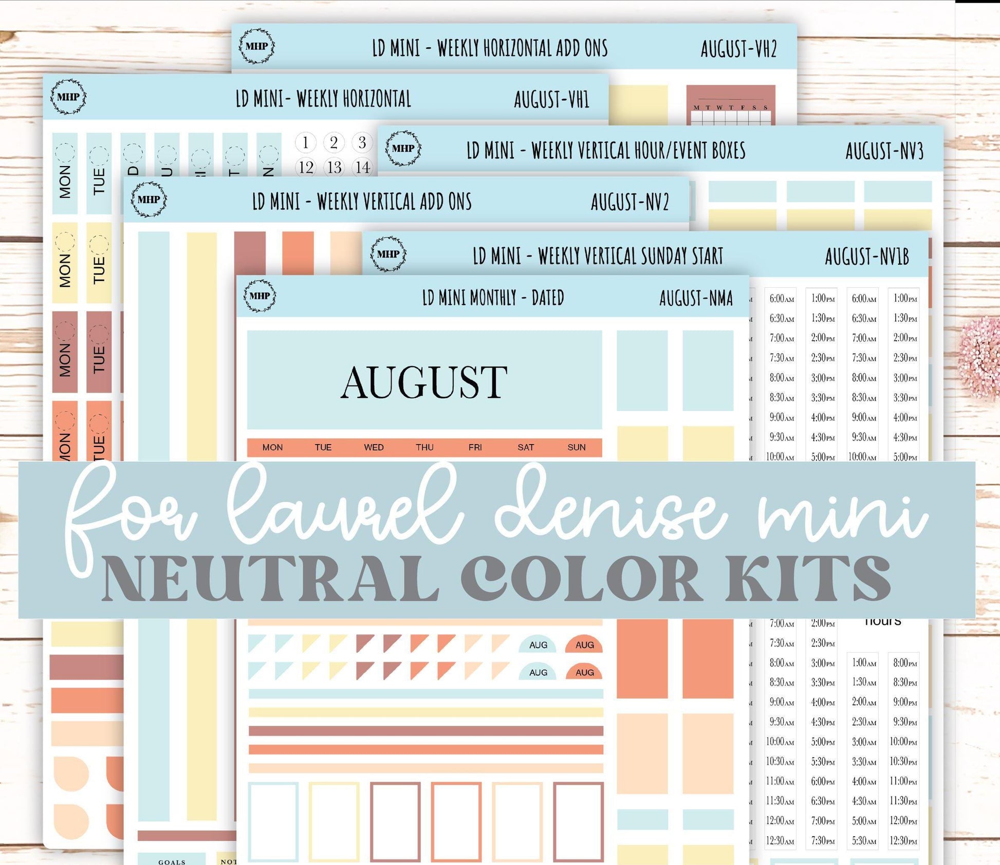AUGUST Neutral Color Stickers for small Laurel Denise Planners || NAUG