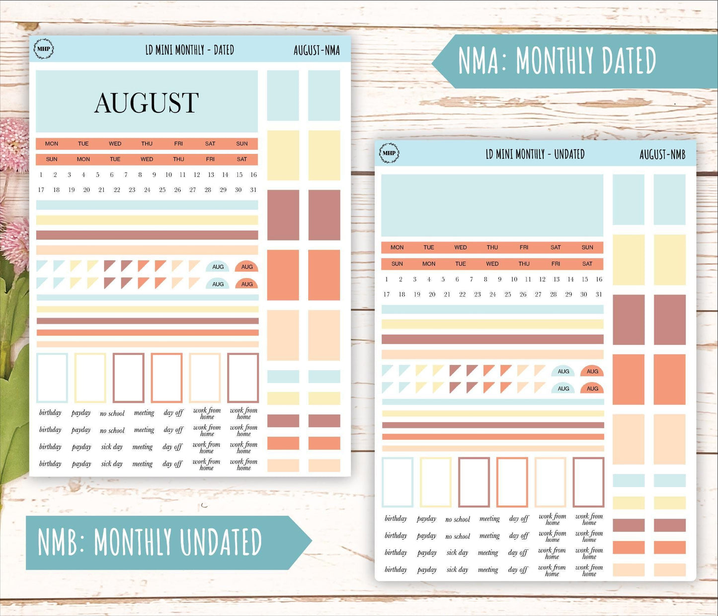 AUGUST Neutral Color Stickers for small Laurel Denise Planners || NAUG