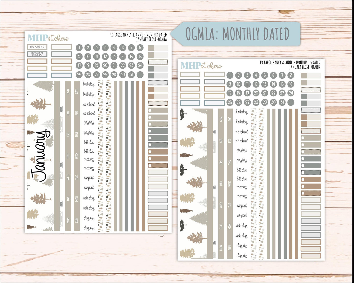 JANUARY 2026 Stickers for Large Nancy & Anne Planners (Formerly Original Size). For Laurel Denise Planners. "January Frost" || OG