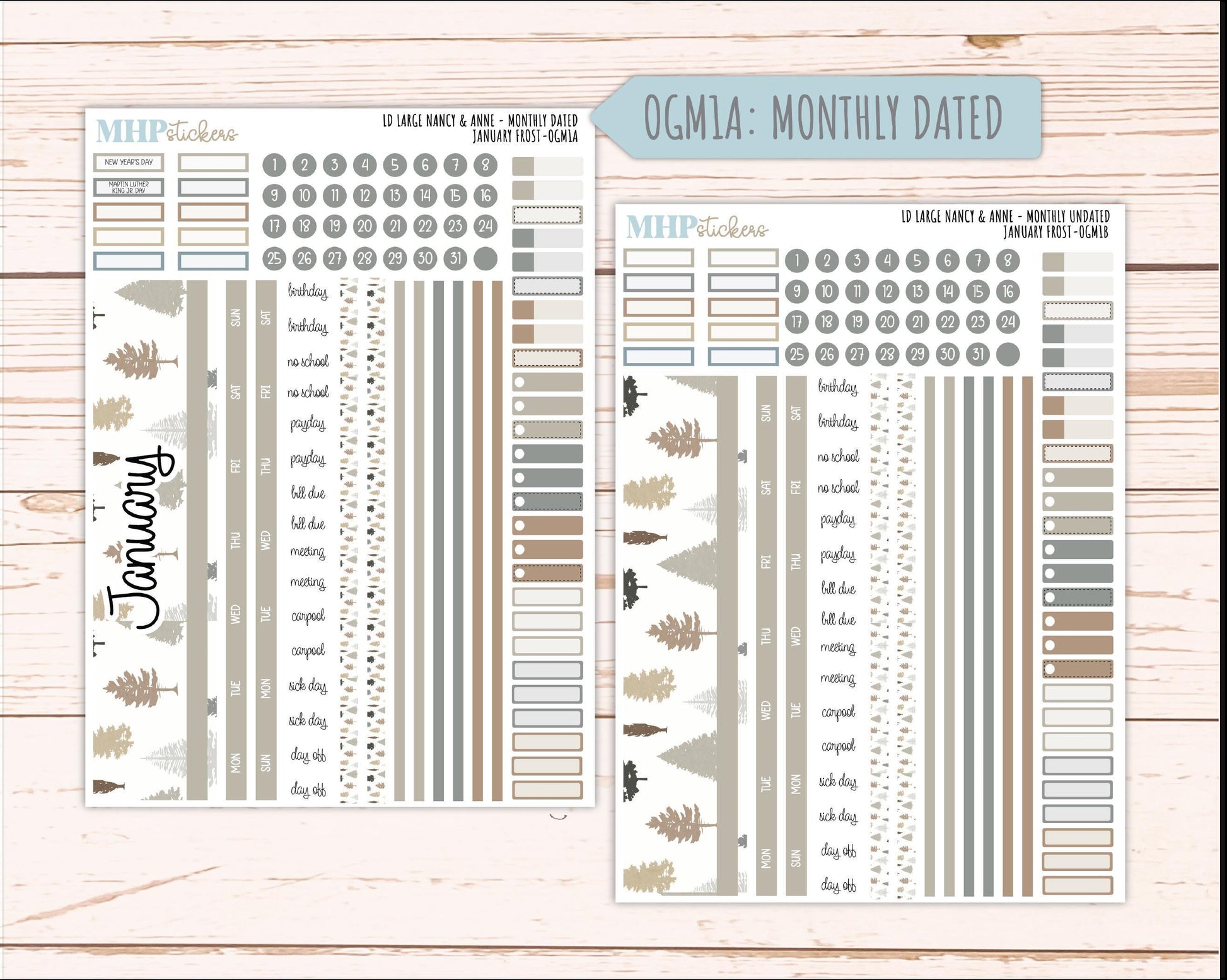 JANUARY 2026 Stickers for Large Nancy & Anne Planners (Formerly Original Size). For Laurel Denise Planners. "January Frost" || OG
