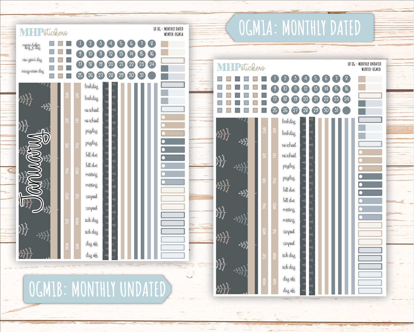 JANUARY 2025 Stickers for Large size Horizontal & Vertical Laurel Denise Planner. (Formerly Original or Standar Size) "Winter" || OGW