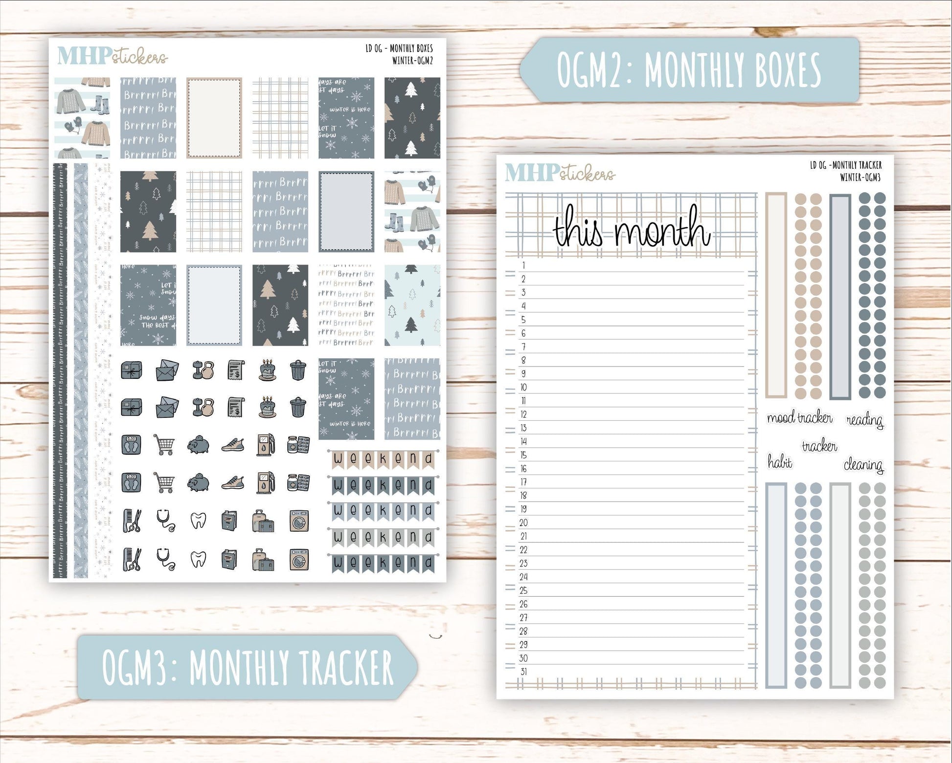 JANUARY 2025 Stickers for Large size Horizontal & Vertical Laurel Denise Planner. (Formerly Original or Standar Size) "Winter" || OGW