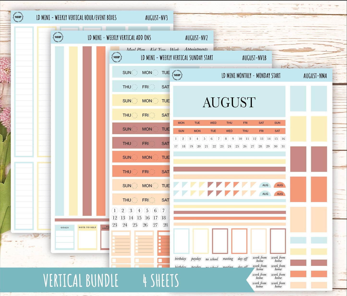 AUGUST Neutral Color Stickers for small Laurel Denise Planners || NAUG