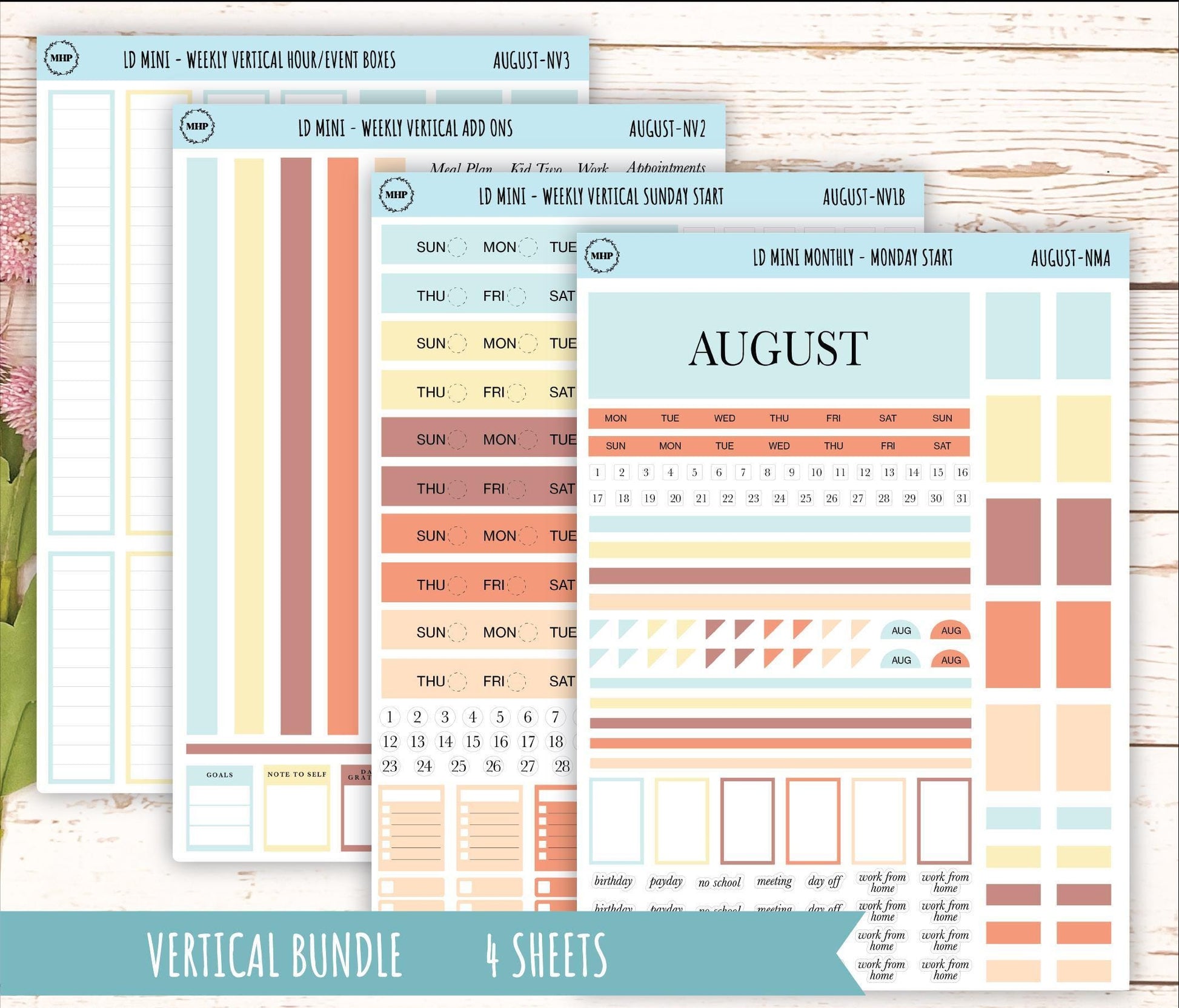AUGUST Neutral Color Stickers for small Laurel Denise Planners || NAUG