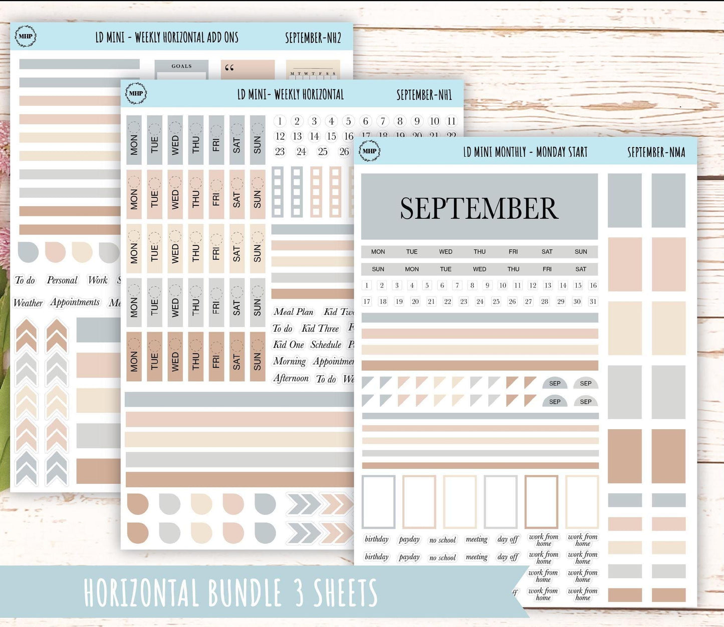 SEPTEMBER Neutral Color Stickers for small Laurel Denise Planners || NSEP