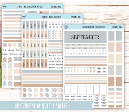 SEPTEMBER Neutral Color Stickers for small Laurel Denise Planners || NSEP