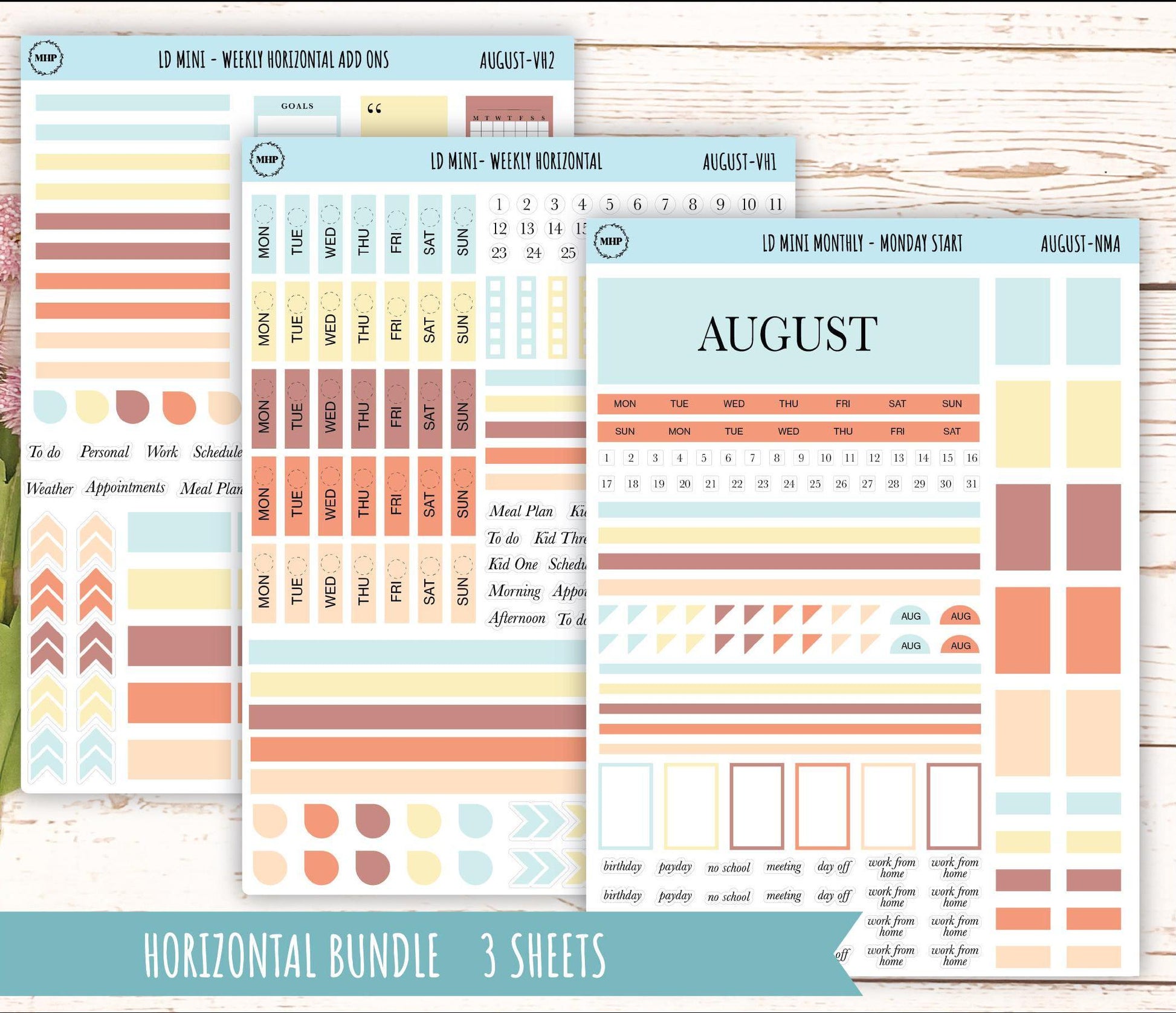 AUGUST Neutral Color Stickers for small Laurel Denise Planners || NAUG