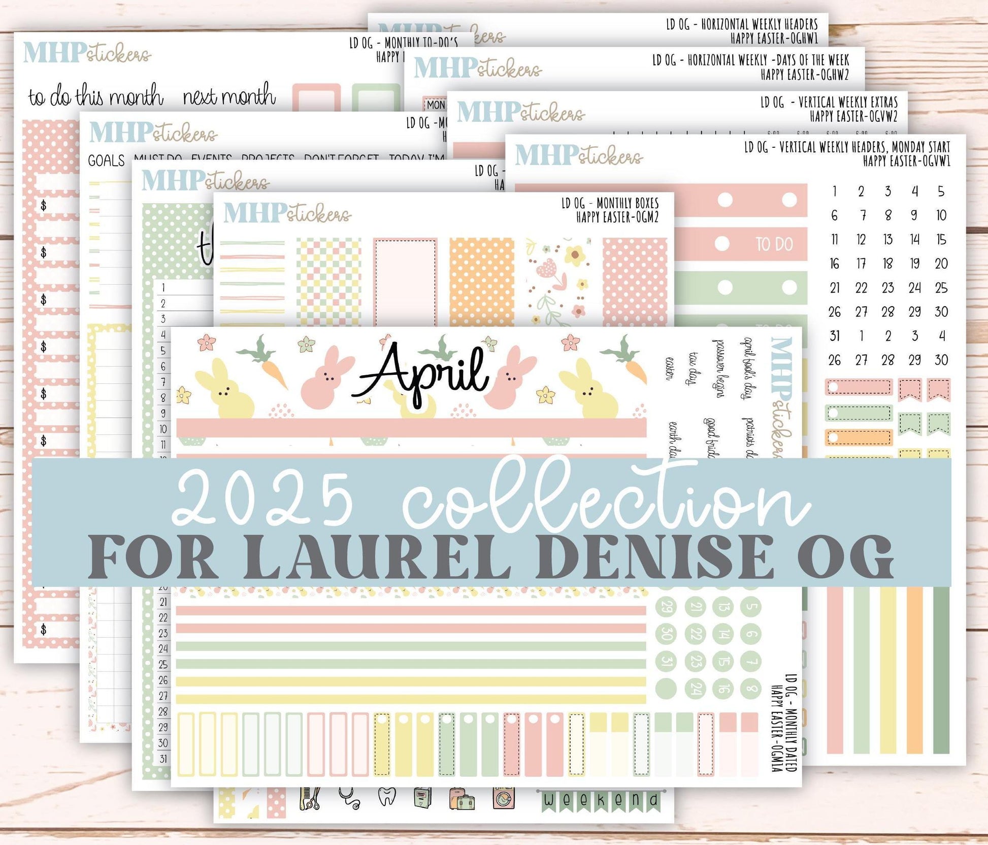 APRIL 2025 Stickers for Large size Horizontal & Vertical Laurel Denise Planner. (Formerly Original or Standar Size) "Happy Easter" || OGHE