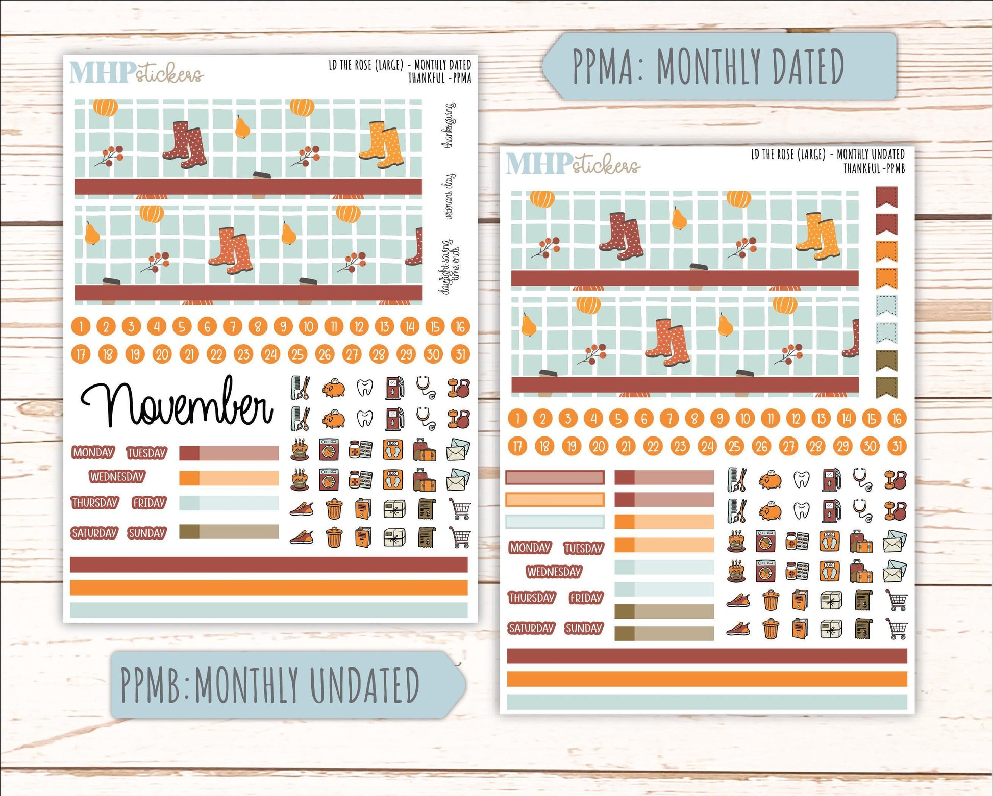 NOVEMBER Stickers for the large Laurel Denise Rose Planner (Formerly Project Planner) "Thankful" || PP