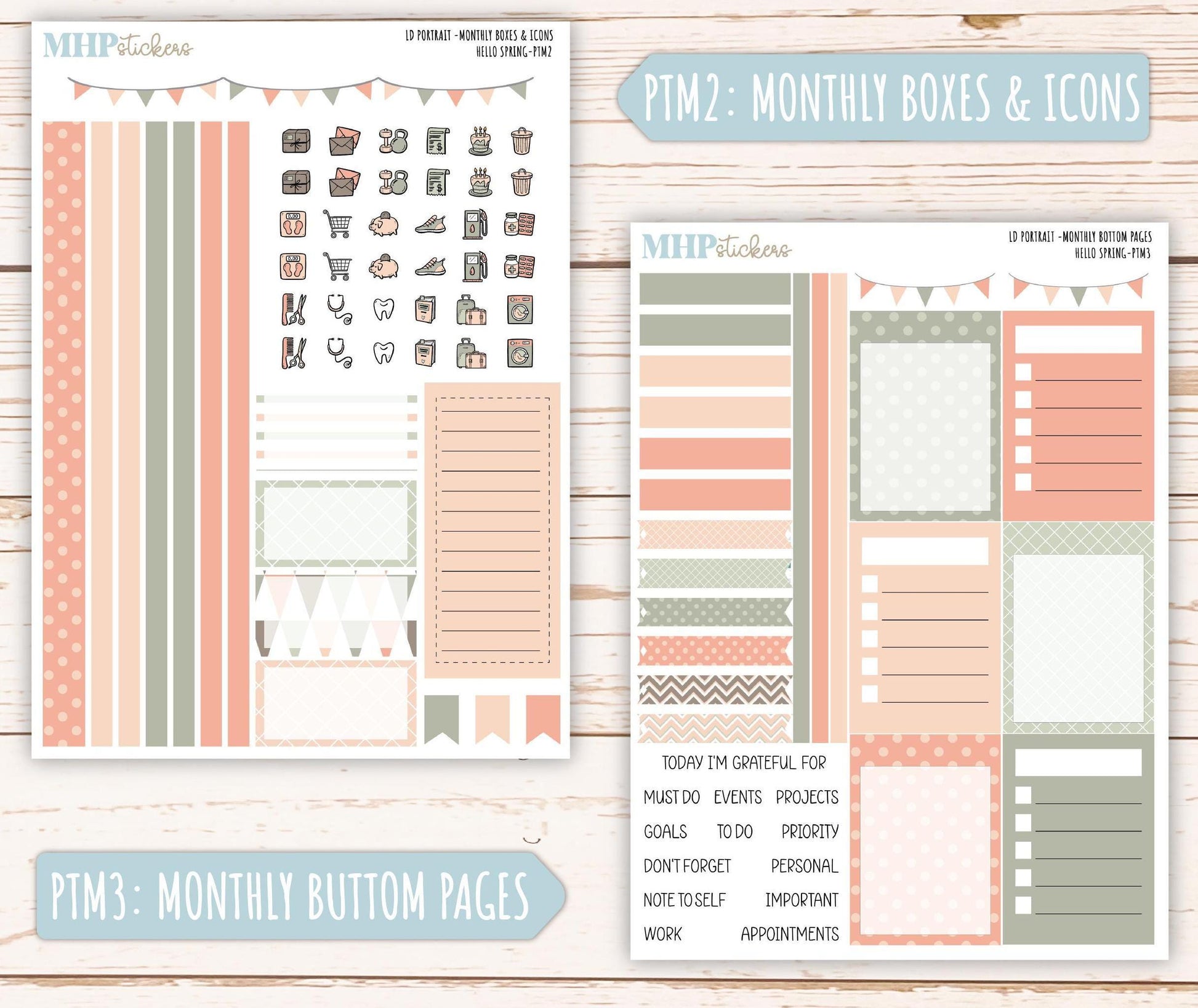 MARCH 2025 Stickers for The Scout Laurel Denise Planner (formerly Portrait Planner). "Hello Spring" || PTHS