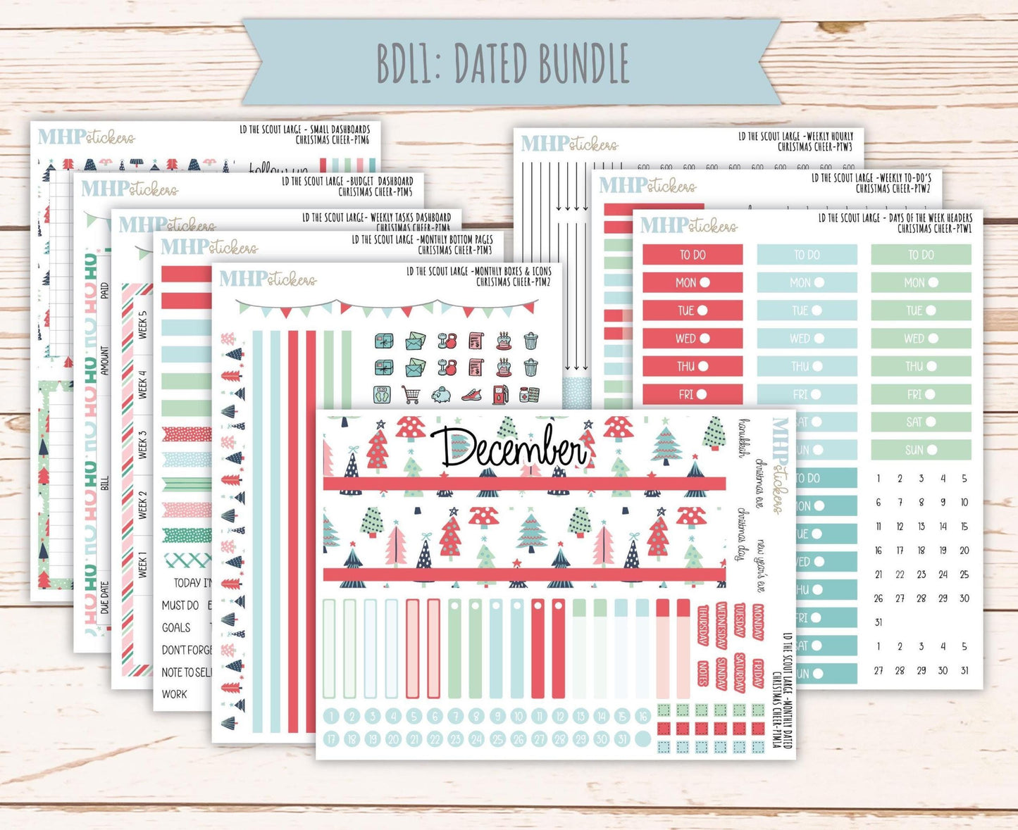 DECEMBER 2025 Stickers for the Large Laurel Denise Scout Planner (formerly Portrait Planner) "Christmas Cheer" || PT