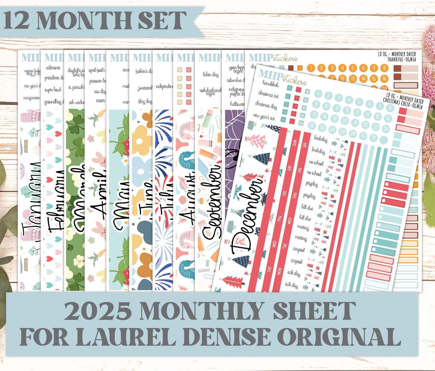 12 Monthly Sheet Set for Laurel Denise Large Planner. 2025 Designs || LD426