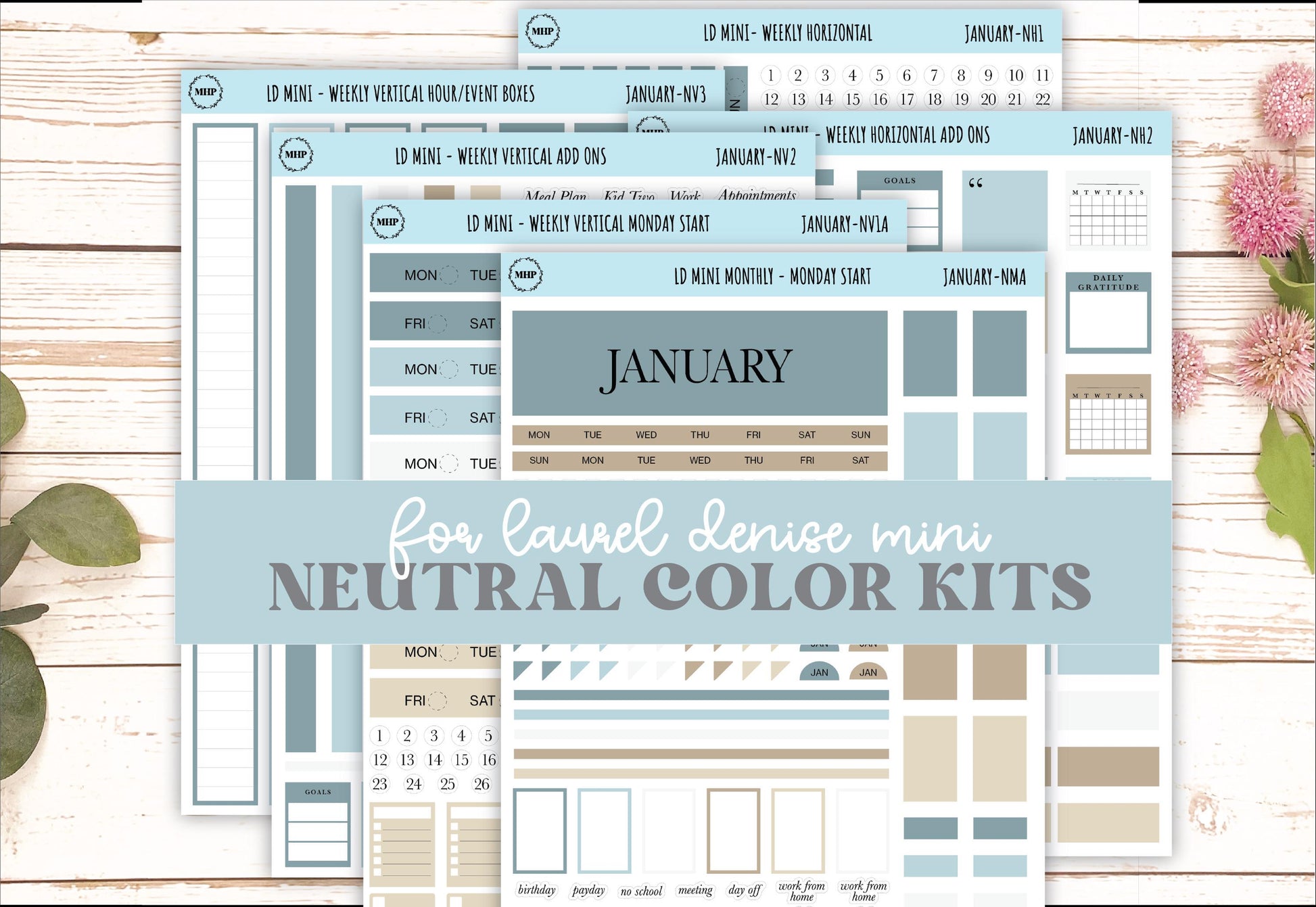 JANUARY Neutral Color Stickers for small Laurel Denise Planners || JAN