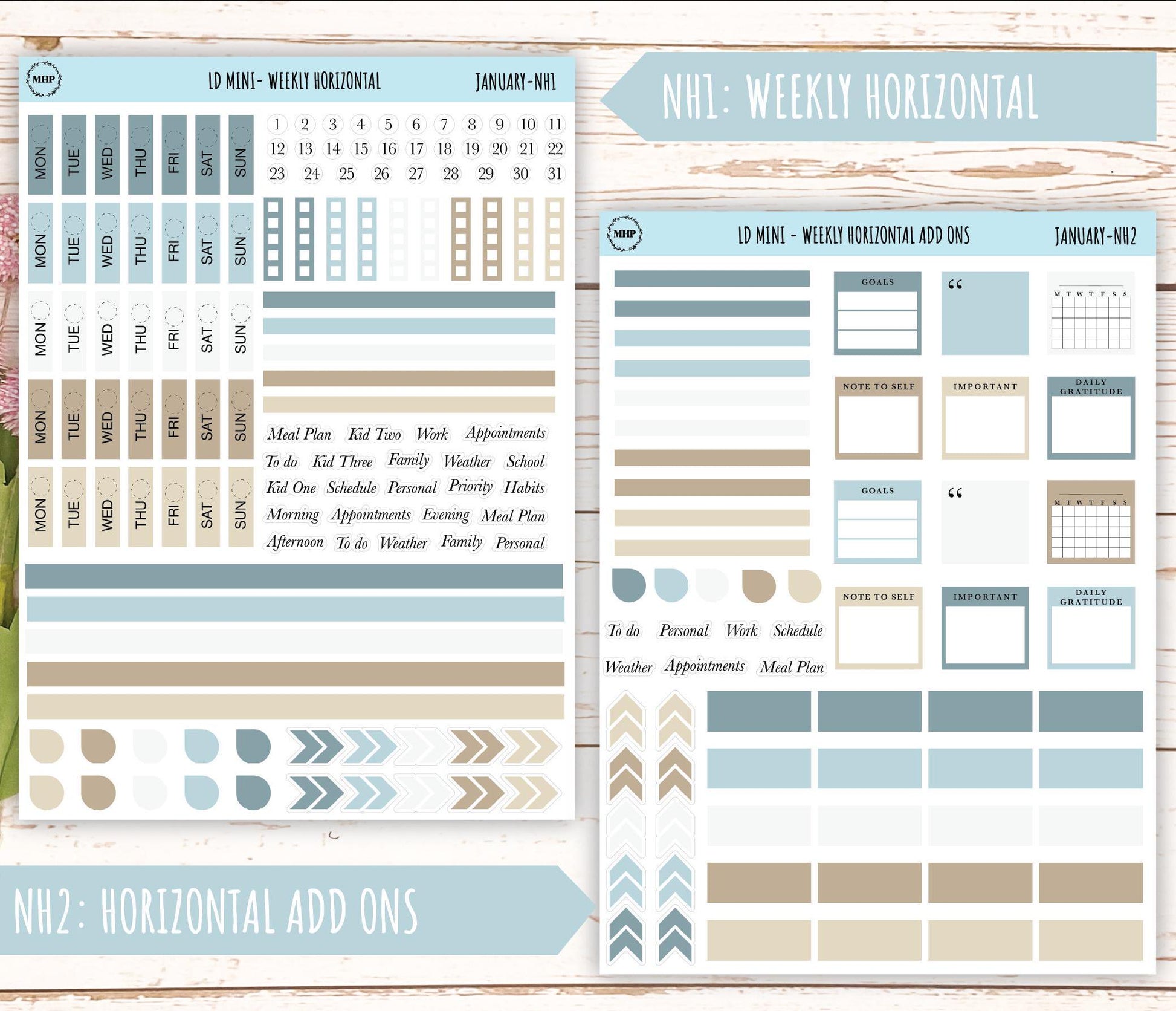 JANUARY Neutral Color Stickers for small Laurel Denise Planners || JAN