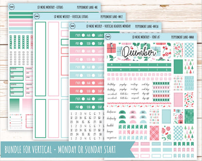 DECEMBER Stickers for Small Horizontal & Vertical Laurel Denise Planners. (Formerly Mini Planner) "Peppermint Lane" || MPL