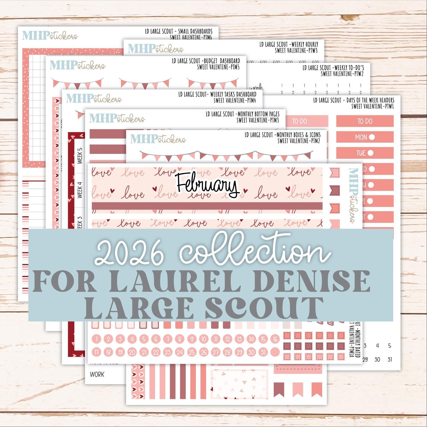 FEBRUARY 2026 Stickers for the Large Scout Planner (formerly Portrait Planner). For Laurel Denise Planners "Sweet Valentine" ||PT
