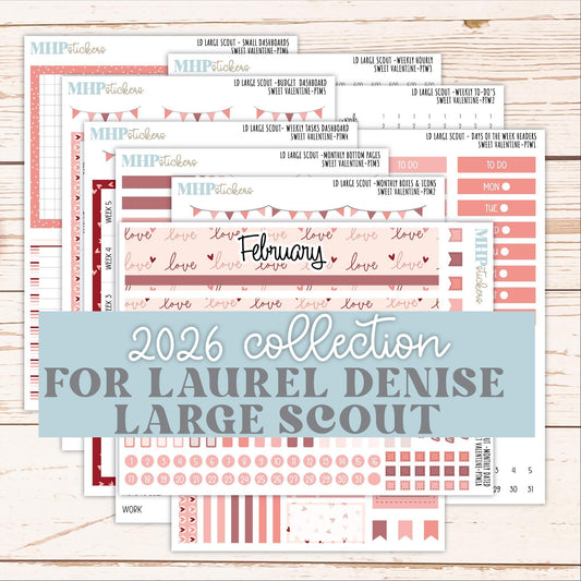 FEBRUARY 2026 Stickers for the Large Scout Planner (formerly Portrait Planner). For Laurel Denise Planners "Sweet Valentine" ||PT