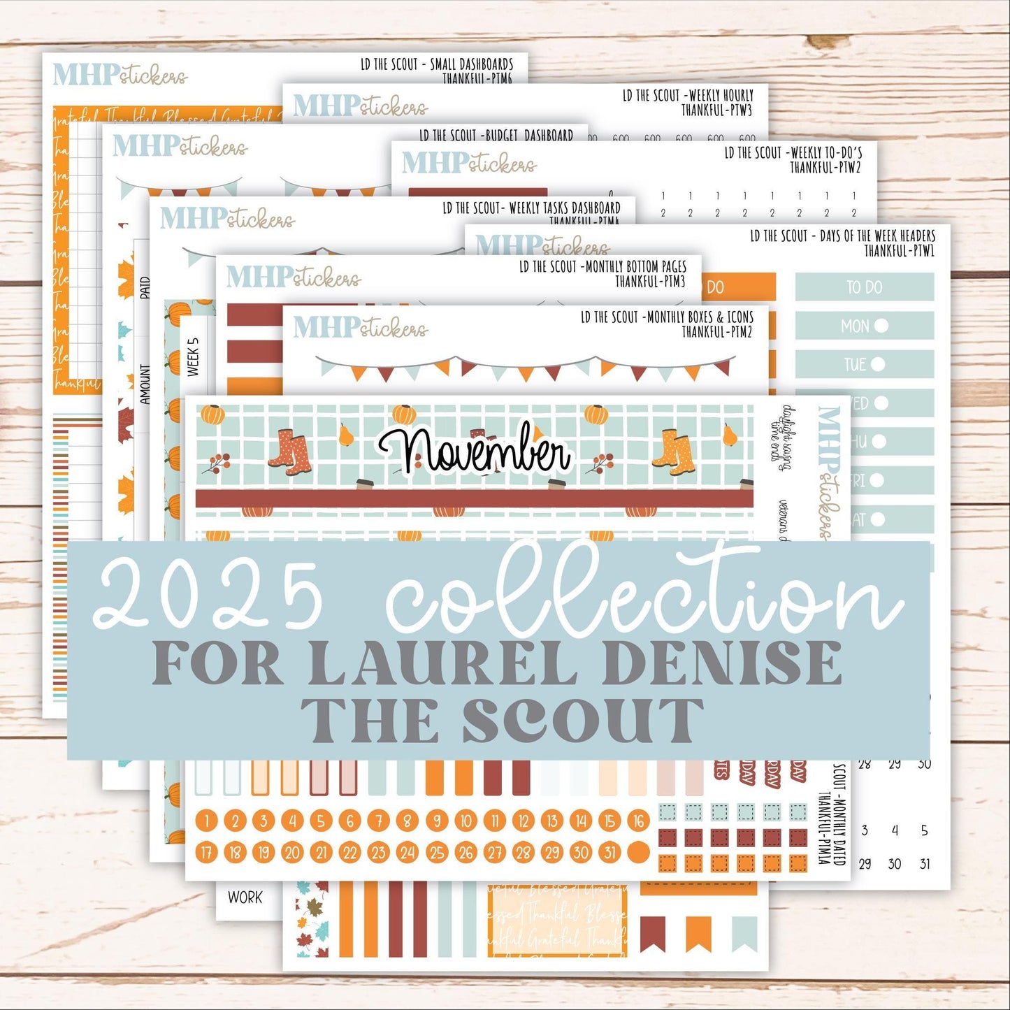 NOVEMBER 2025 Stickers for The Scout Laurel Denise Planner (formerly Portrait Planner). "Thankful" || PT