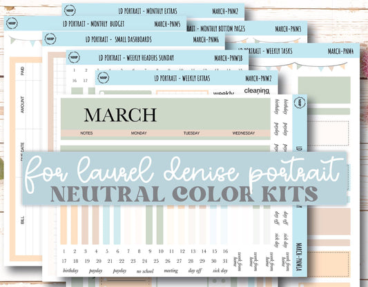 MARCH Stickers for The Scout Laurel Denise Planner (formerly Portrait Planner). Neutral Color || PN-MAR