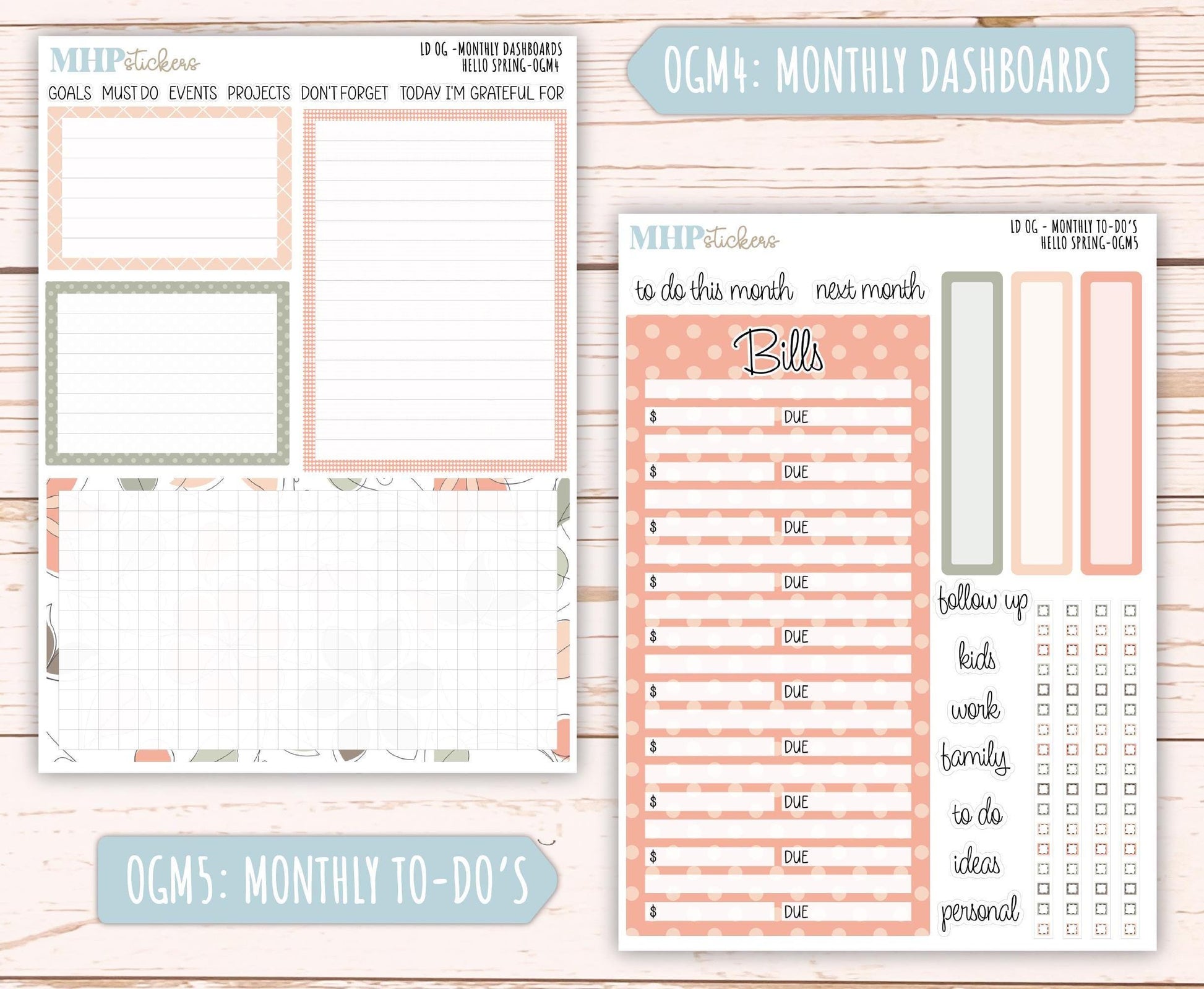 MARCH 2025 Stickers for Large size Horizontal & Vertical Laurel Denise Planner. (Formerly Original or Standar Size) "Hello Spring" || OGHS
