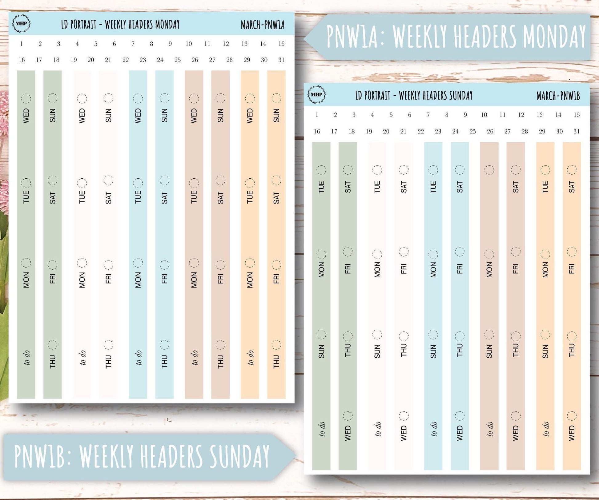 MARCH Stickers for The Scout Laurel Denise Planner (formerly Portrait Planner). Neutral Color || PN-MAR