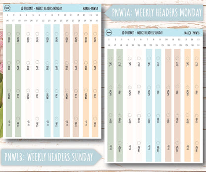 MARCH Stickers for The Scout Laurel Denise Planner (formerly Portrait Planner). Neutral Color || PN-MAR