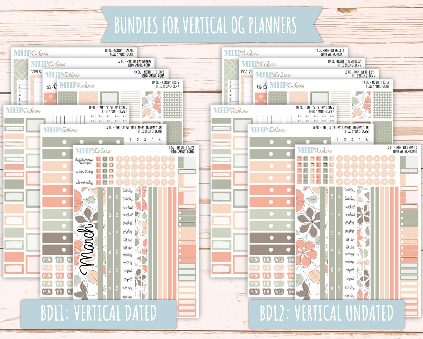 MARCH 2025 Stickers for Large size Horizontal & Vertical Laurel Denise Planner. (Formerly Original or Standar Size) "Hello Spring" || OGHS