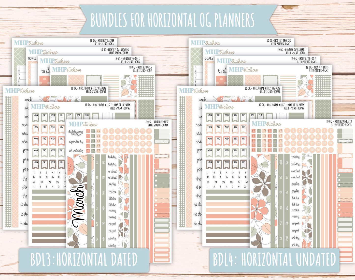 MARCH 2025 Stickers for Large size Horizontal & Vertical Laurel Denise Planner. (Formerly Original or Standar Size) "Hello Spring" || OGHS