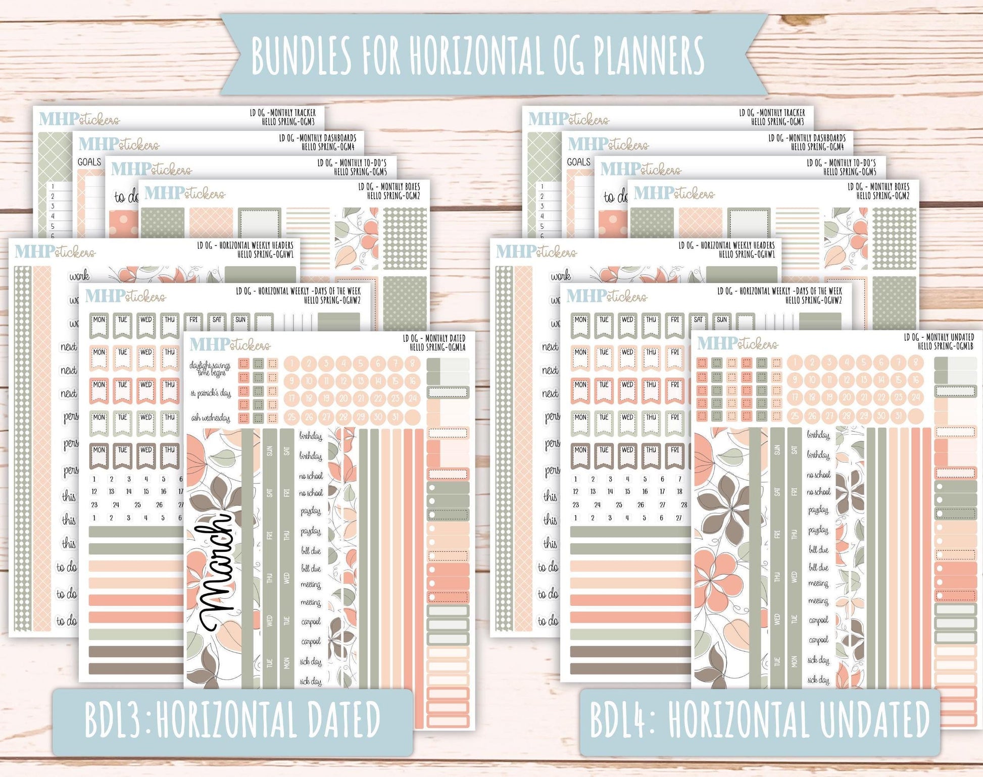 MARCH 2025 Stickers for Large size Horizontal & Vertical Laurel Denise Planner. (Formerly Original or Standar Size) "Hello Spring" || OGHS