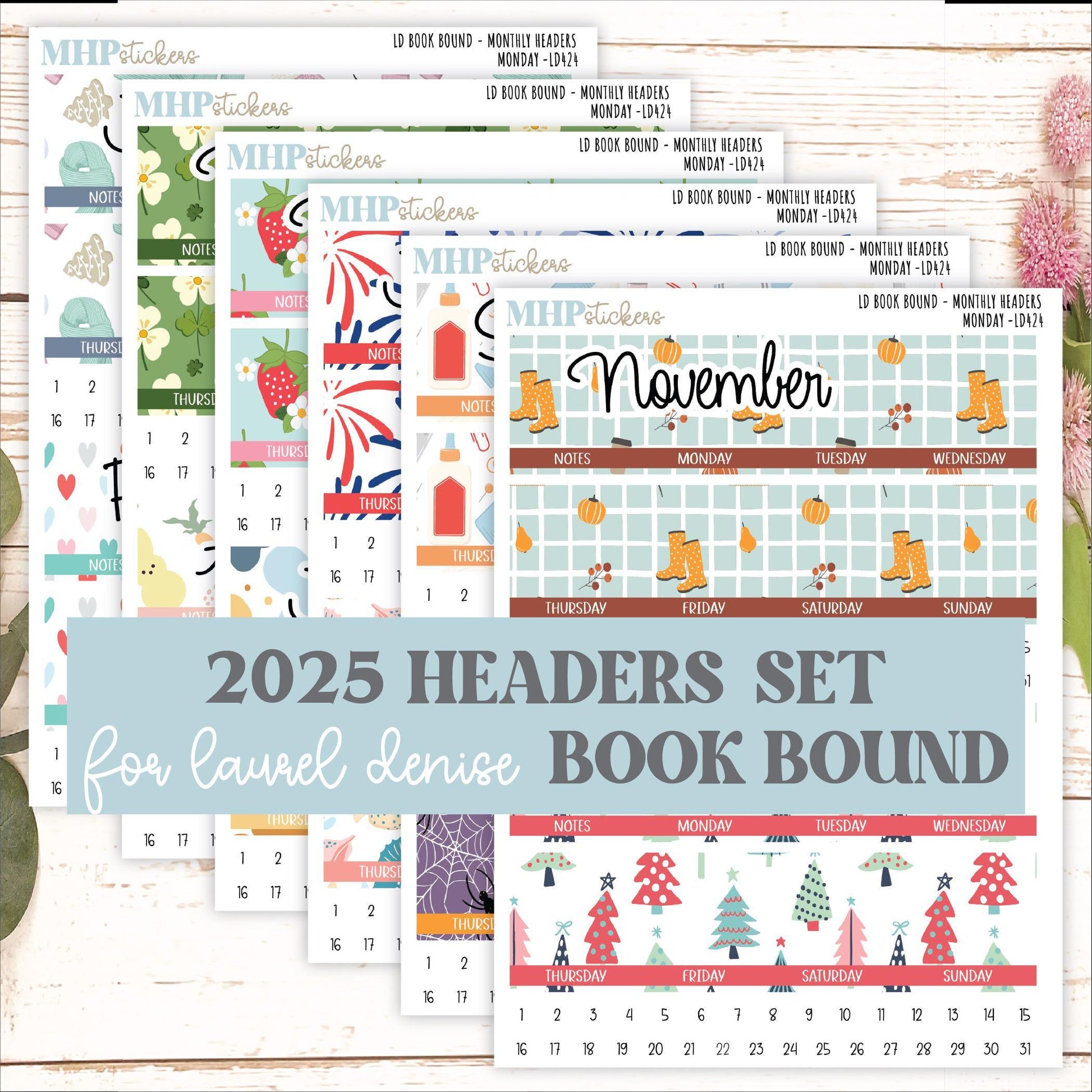 2025 Monthly Headers Set for Laurel Denise Book Bound Planner (Amanda's Collab) || LD424