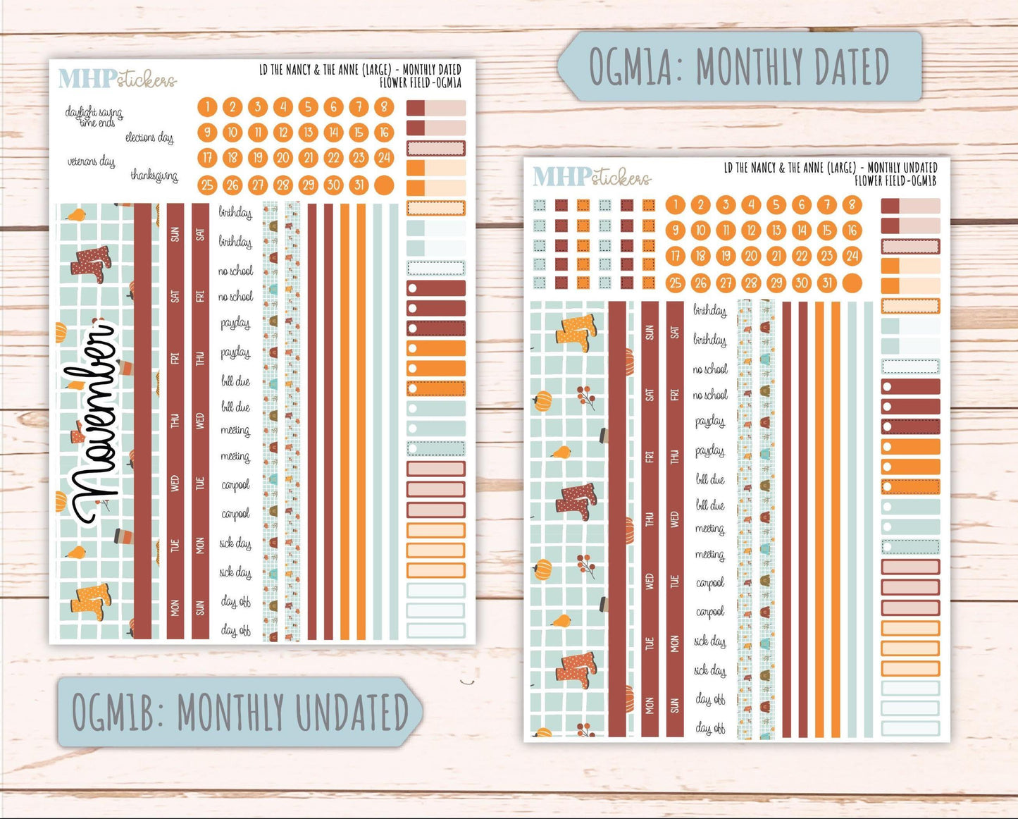 NOVEMBER 2025 Stickers for Large-size Horizontal & Vertical Laurel Denise Planners. (Formerly Original Size) "Thankful" || OG