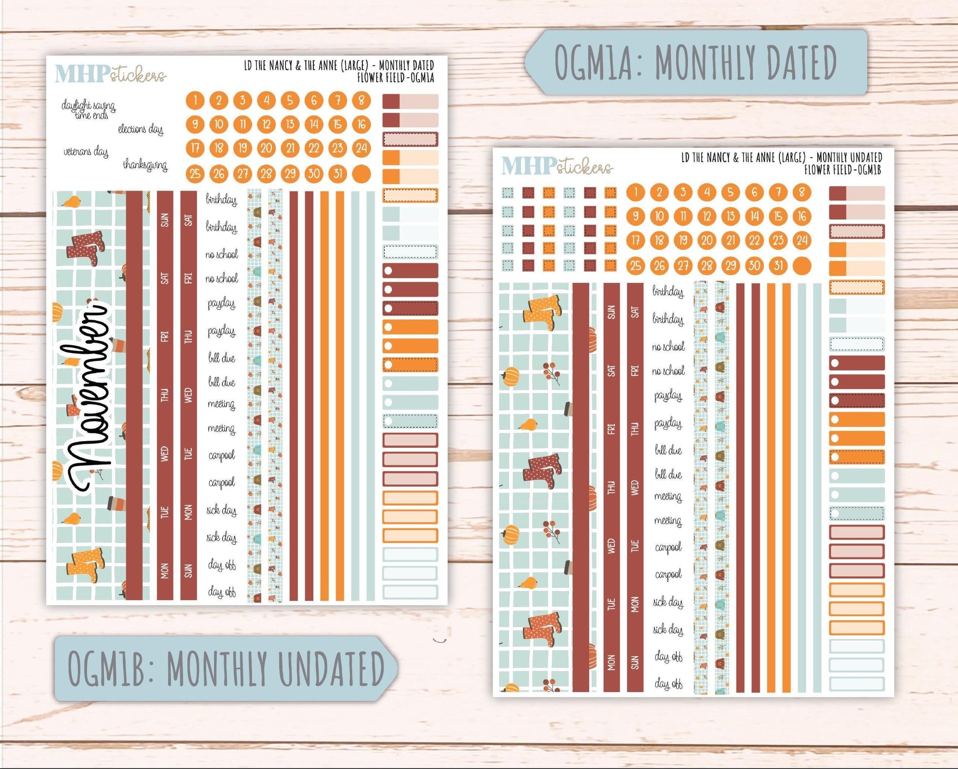 NOVEMBER 2025 Stickers for Large-size Horizontal & Vertical Laurel Denise Planners. (Formerly Original Size) "Thankful" || OG