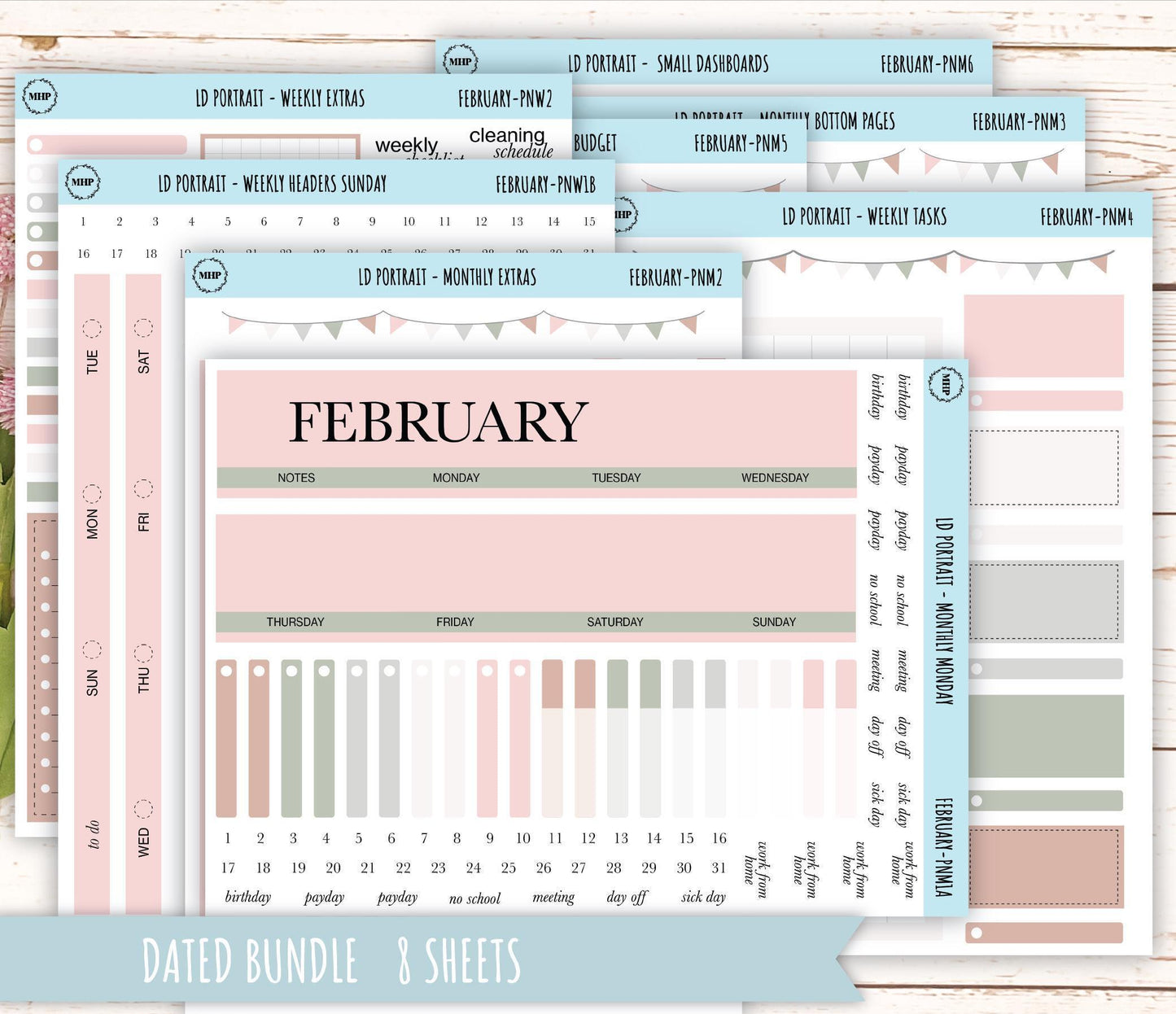 FEBRUARY Stickers for The Scout Laurel Denise Planner (formerly Portrait Planner). Neutral Color || PN-FEB