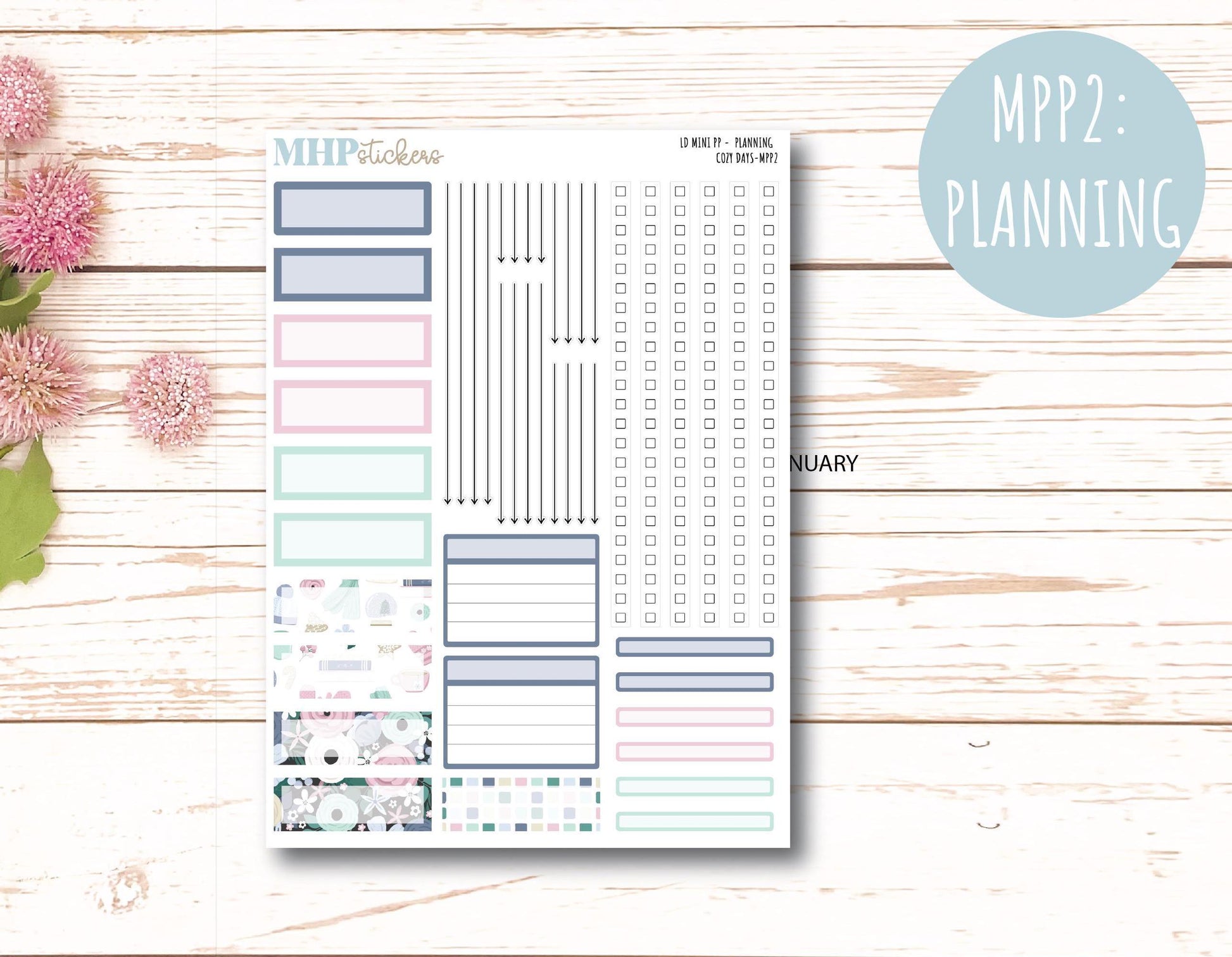 JANUARY 2025 Stickers for The Rose Small Laurel Denise Planner (Formerly Mini Project Planner) "Cozy Days" || MPPCD