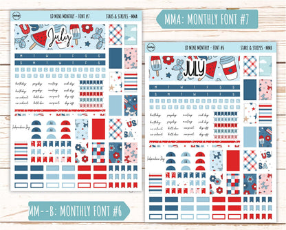 July Sticker for Small Horizontal & Vertical Laurel Denise Planners. (Formerly Mini Planner) "Stars and Stripes" || MSAS