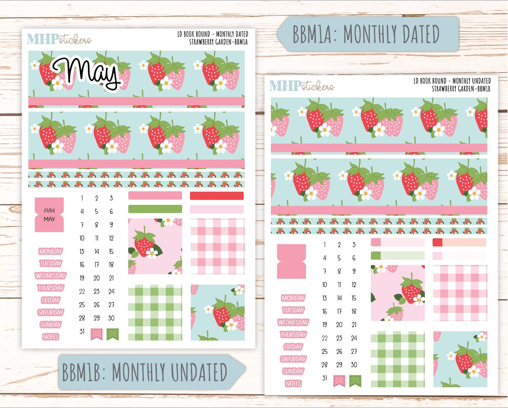 May 2025 Stickers for The Mae & The Kristy Laurel Denise Planners ( Formerly Book Bound Planner) "Strawberry Garden" || BB