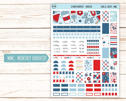 July Sticker for Small Horizontal & Vertical Laurel Denise Planners. (Formerly Mini Planner) "Stars and Stripes" || MSAS