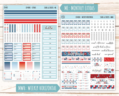 July Sticker for Small Horizontal & Vertical Laurel Denise Planners. (Formerly Mini Planner) "Stars and Stripes" || MSAS