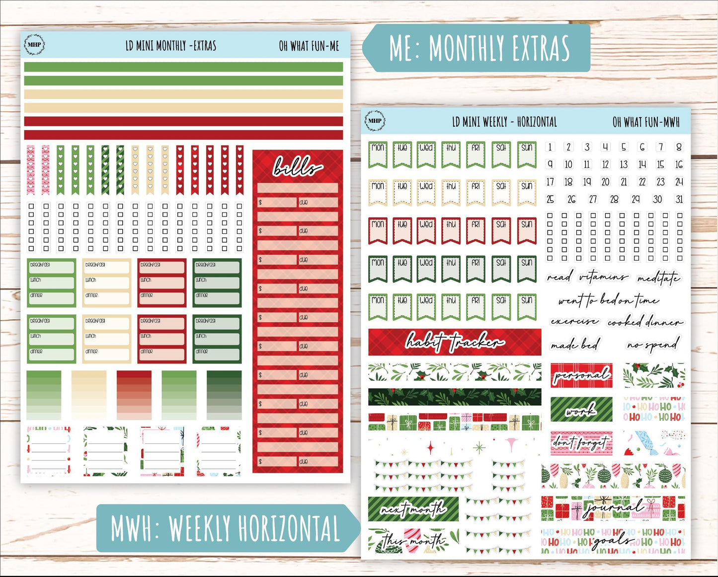 DECEMBER Stickers for Small Horizontal & Vertical Laurel Denise Planners. (Formerly Mini Planner) "Oh What Fun" || MOWF