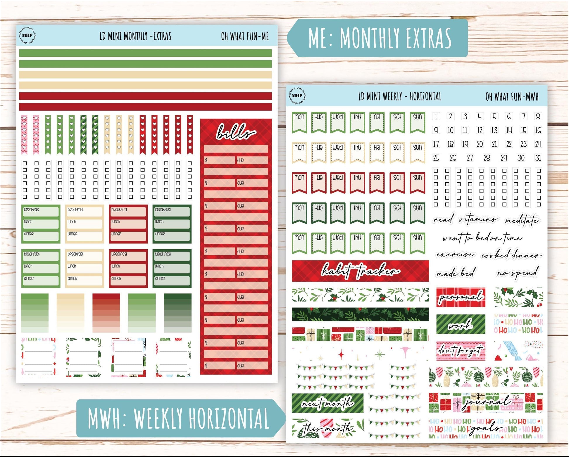 DECEMBER Stickers for Small Horizontal & Vertical Laurel Denise Planners. (Formerly Mini Planner) "Oh What Fun" || MOWF