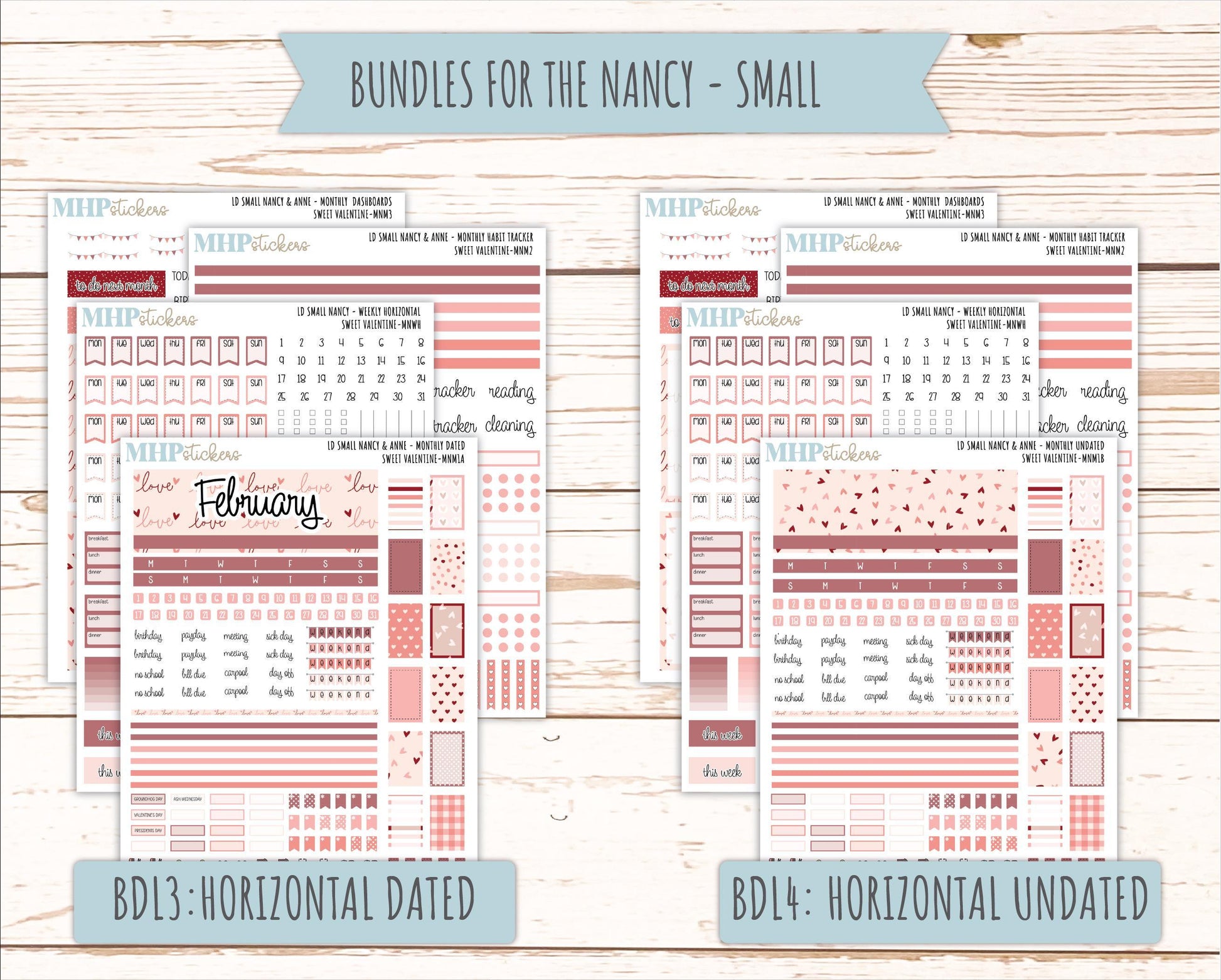 FEBRUARY 2026 Stickers for Small Nancy & Anne Laurel Denise Planners. (Formerly Mini Planner) "Sweet Valentine" || MN