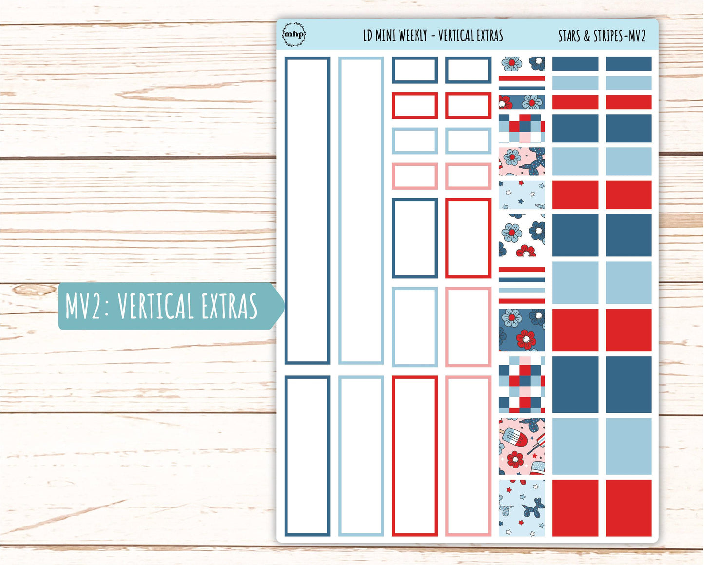 July Sticker for Small Horizontal & Vertical Laurel Denise Planners. (Formerly Mini Planner) "Stars and Stripes" || MSAS