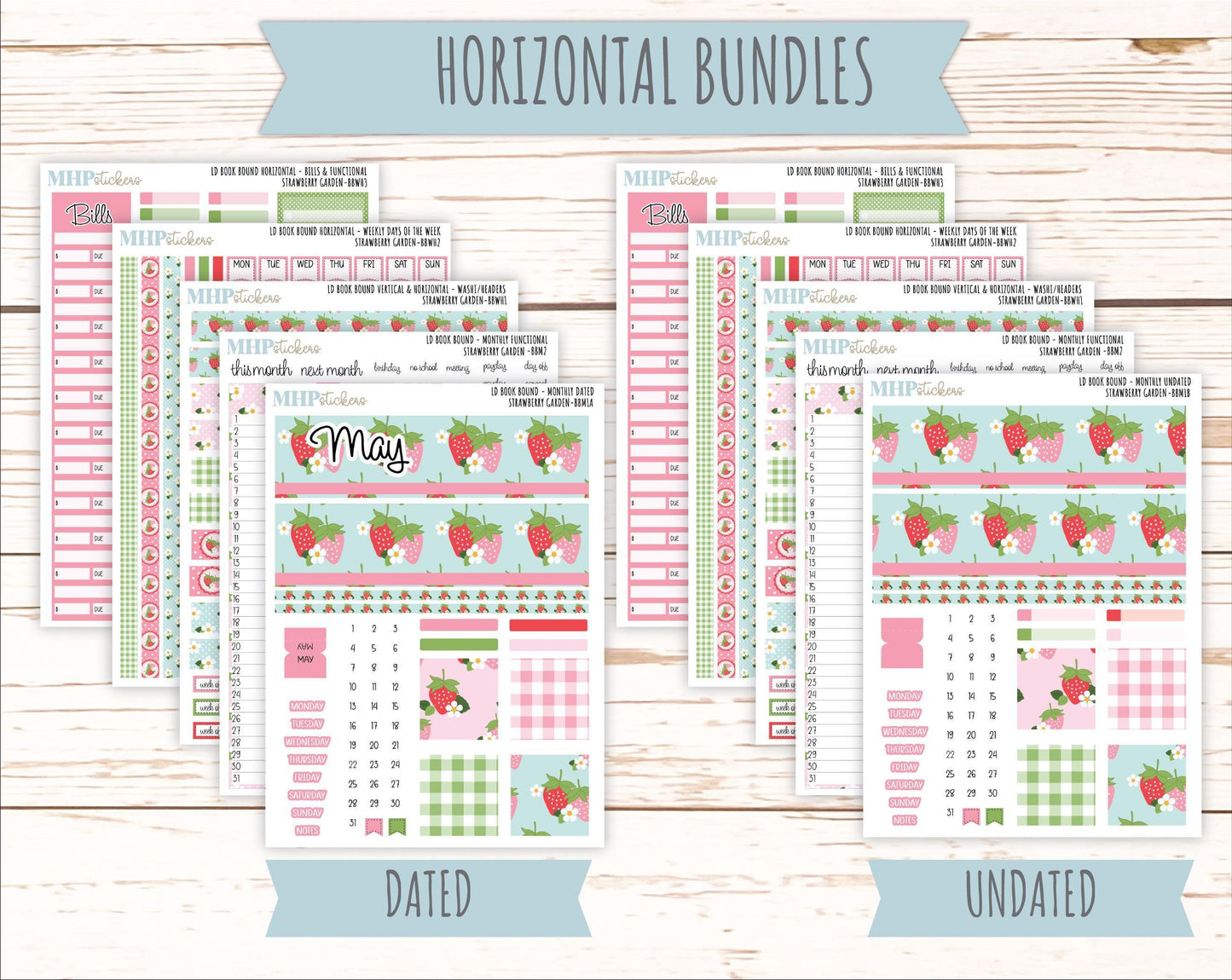 May 2025 Stickers for The Mae & The Kristy Laurel Denise Planners ( Formerly Book Bound Planner) "Strawberry Garden" || BB