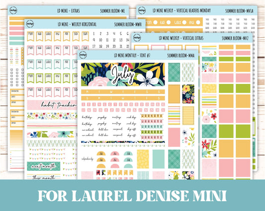 July Sticker for Small Horizontal & Vertical Laurel Denise Planners. (Formerly Mini Planner) "Summer Bloom" || MSB