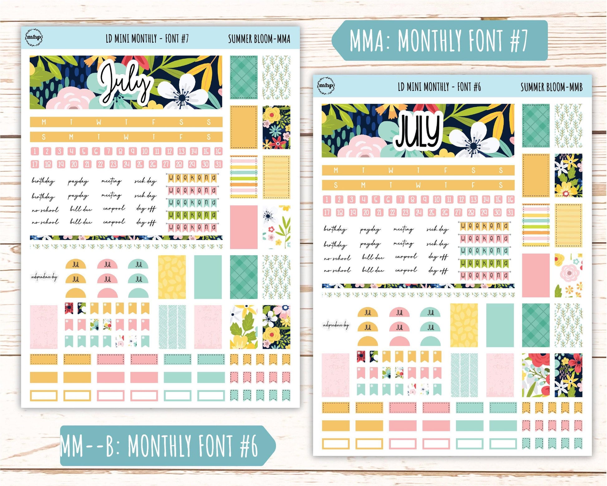 July Sticker for Small Horizontal & Vertical Laurel Denise Planners. (Formerly Mini Planner) "Summer Bloom" || MSB